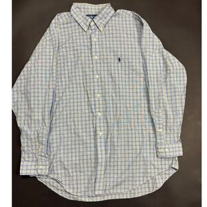 Ralph Lauren Classic Fit Plaid‎ Button Down Shirt Men's 17 1/2 34/35 Blue Yellow